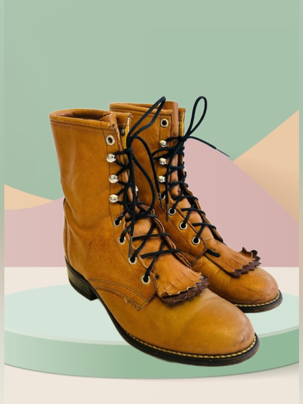 Laredo Tan Lace-Up Leather Roper Boots